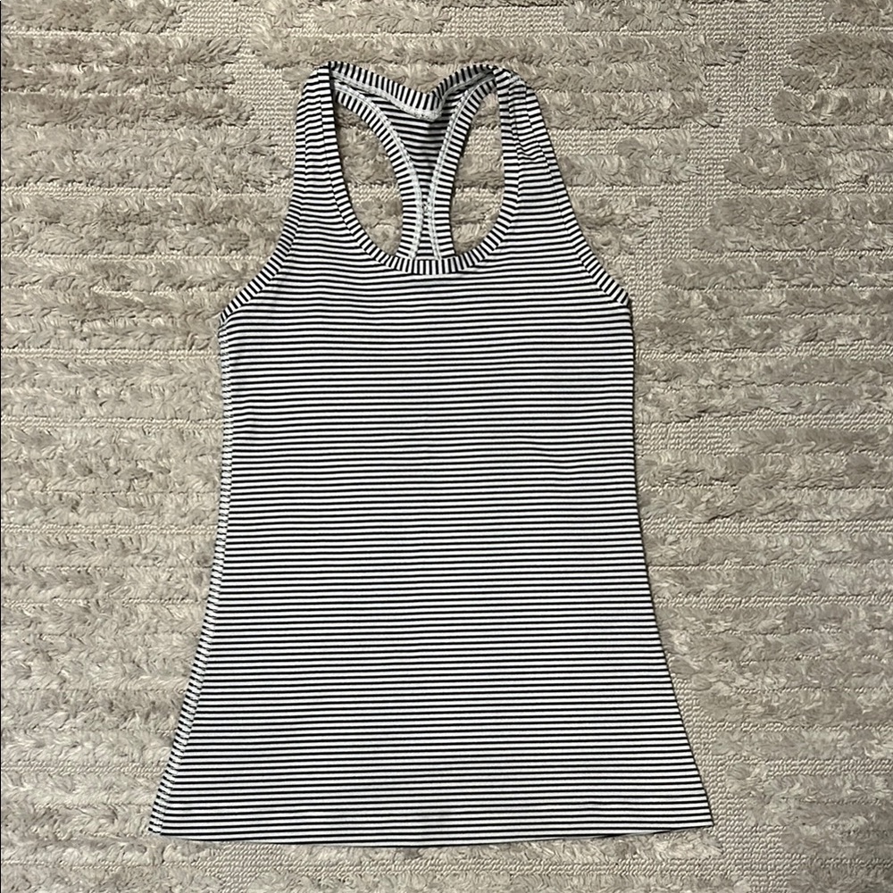 Lululemon Black & White Striped CRB Racerback Tank